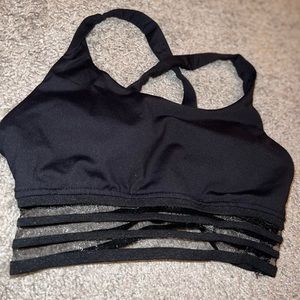 Black sports bra with mesh bottom
